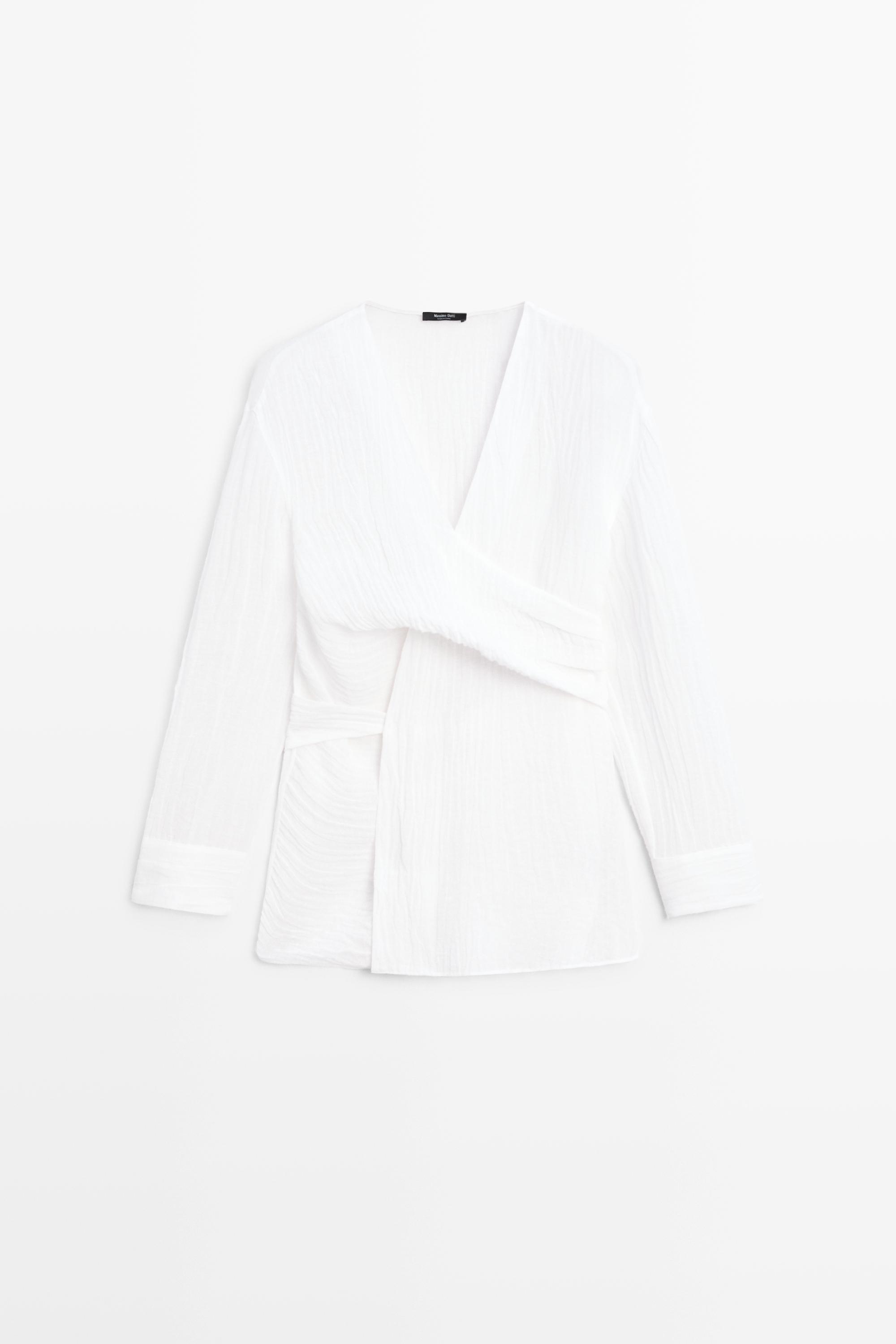 Linen blend blouse with sash belt